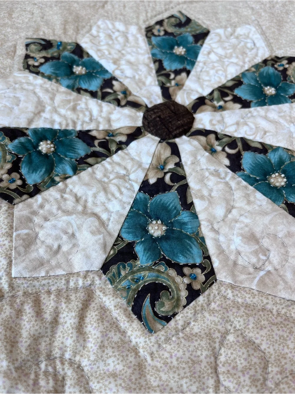 Handmade Quilt Blue Brown Floral